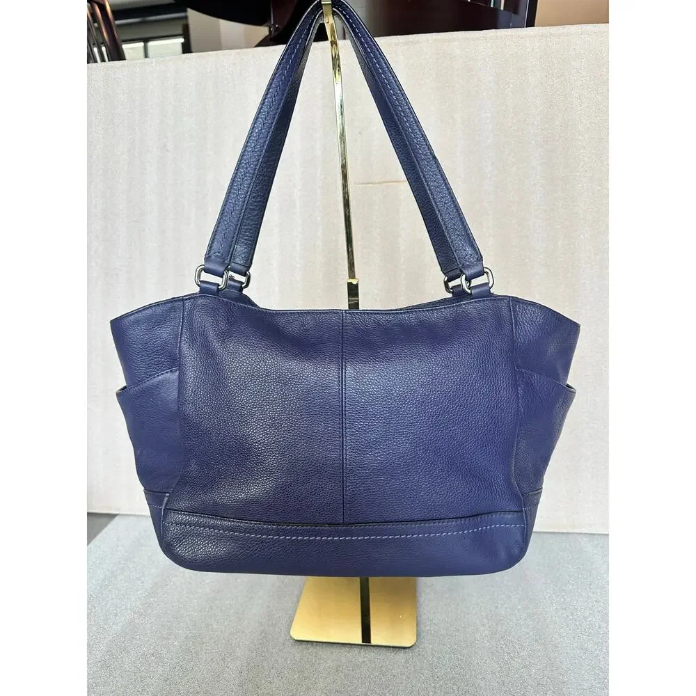 Coach Park Carrie Tote F23284 Denim Blue Pebbled Leather Silver Hardware